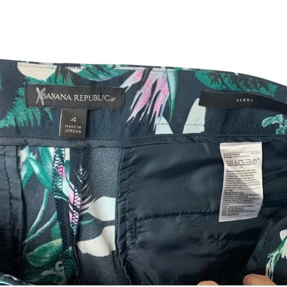 Banana Republic Silky Tropical Floral Navy Blue Pink Avery Pants Sz 4 NWT - Picture 5 of 12